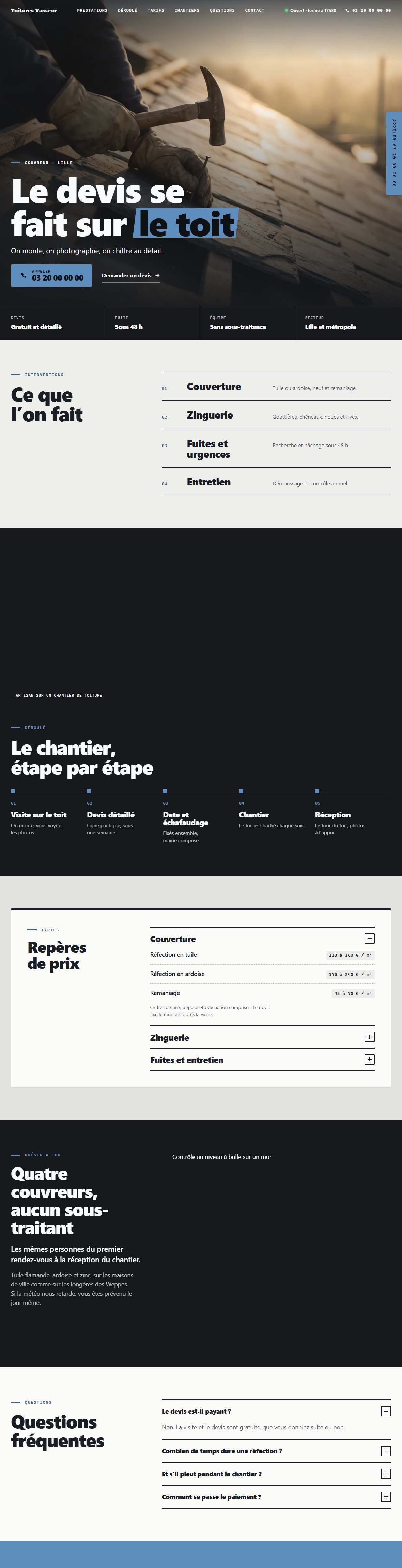 Le site Artisan du bâtiment en entier, de l’en-tête au pied de page.