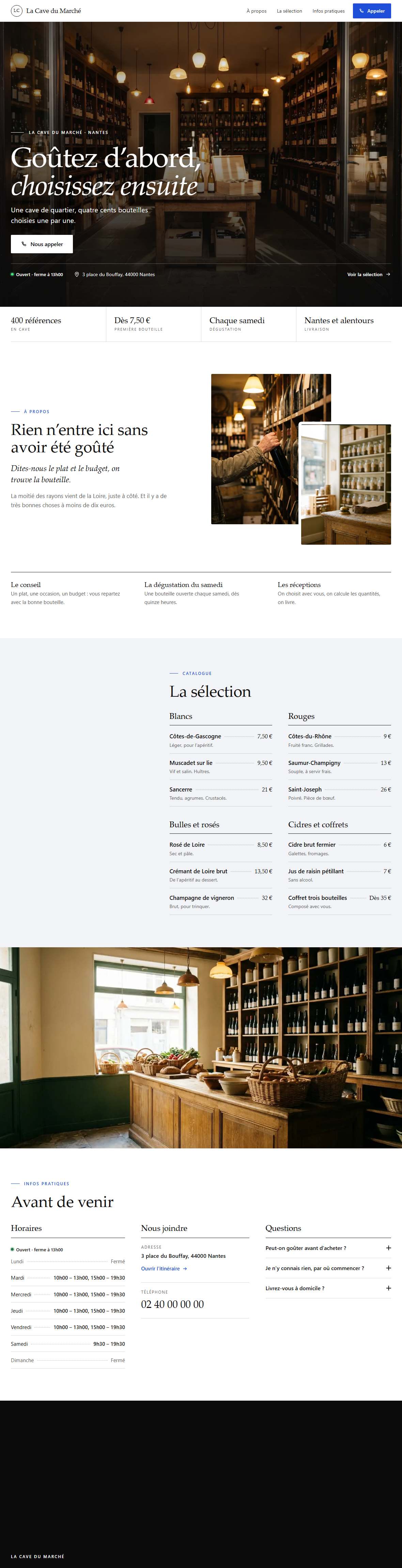 Le site Caviste en entier, de l’en-tête au pied de page.