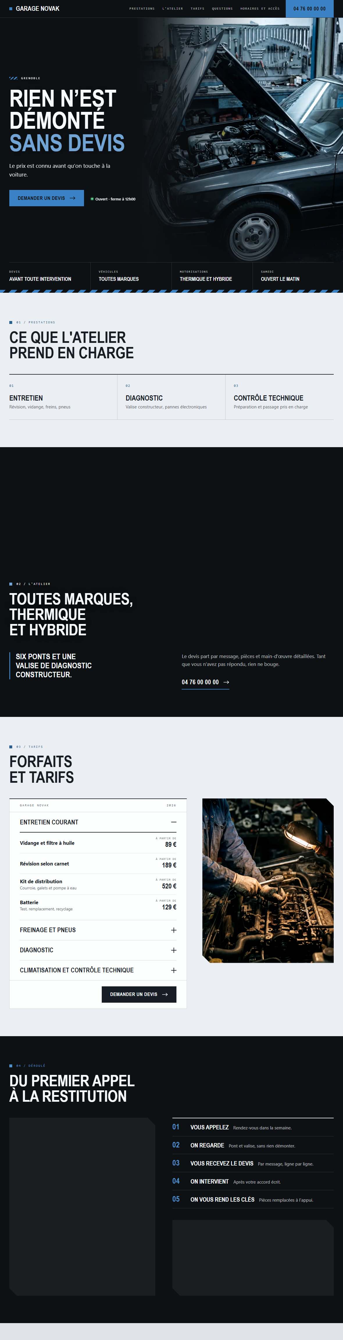 Le site Garage automobile en entier, de l’en-tête au pied de page.